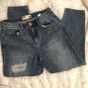 Garage Light Wash Heavily Distressed Mom Jeans Womens 9 Blue Denim High Rise